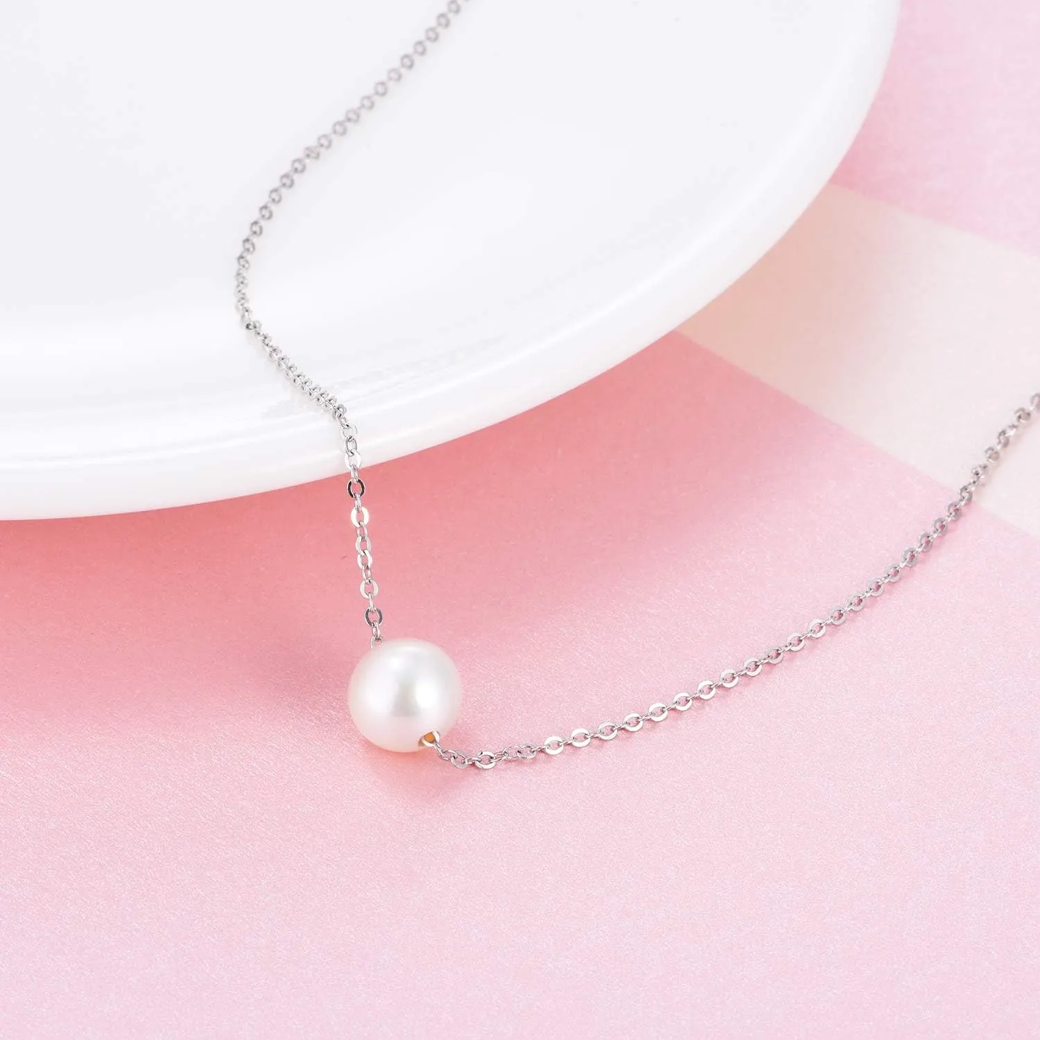 AAAA Single Pearl Choker Sterling Silver Necklace for Women 7-8mm Freshwater Cultured Pearls Wedding Bridesmaids Anniversary 14 16 18 inch