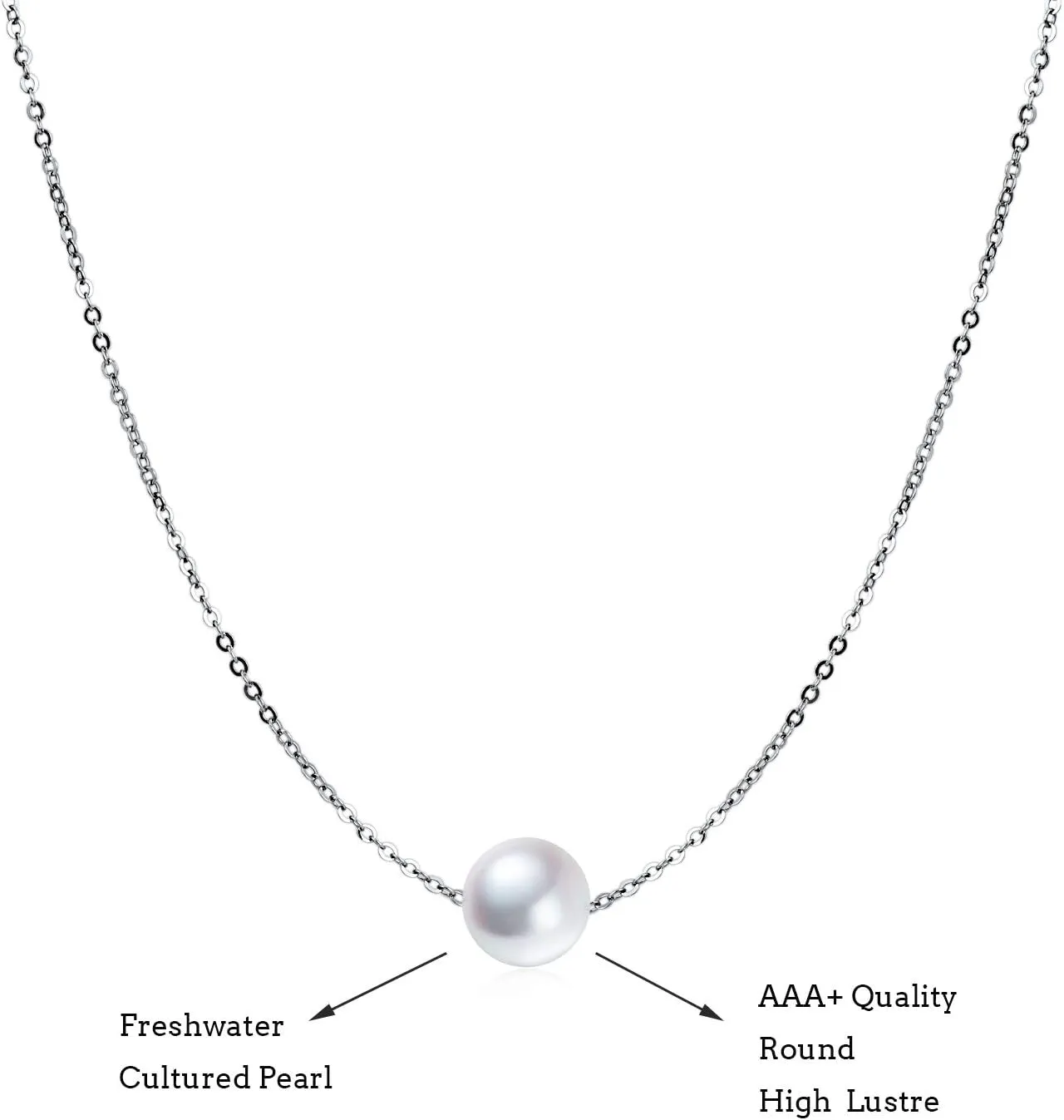 AAAA Single Pearl Choker Sterling Silver Necklace for Women 7-8mm Freshwater Cultured Pearls Wedding Bridesmaids Anniversary 14 16 18 inch