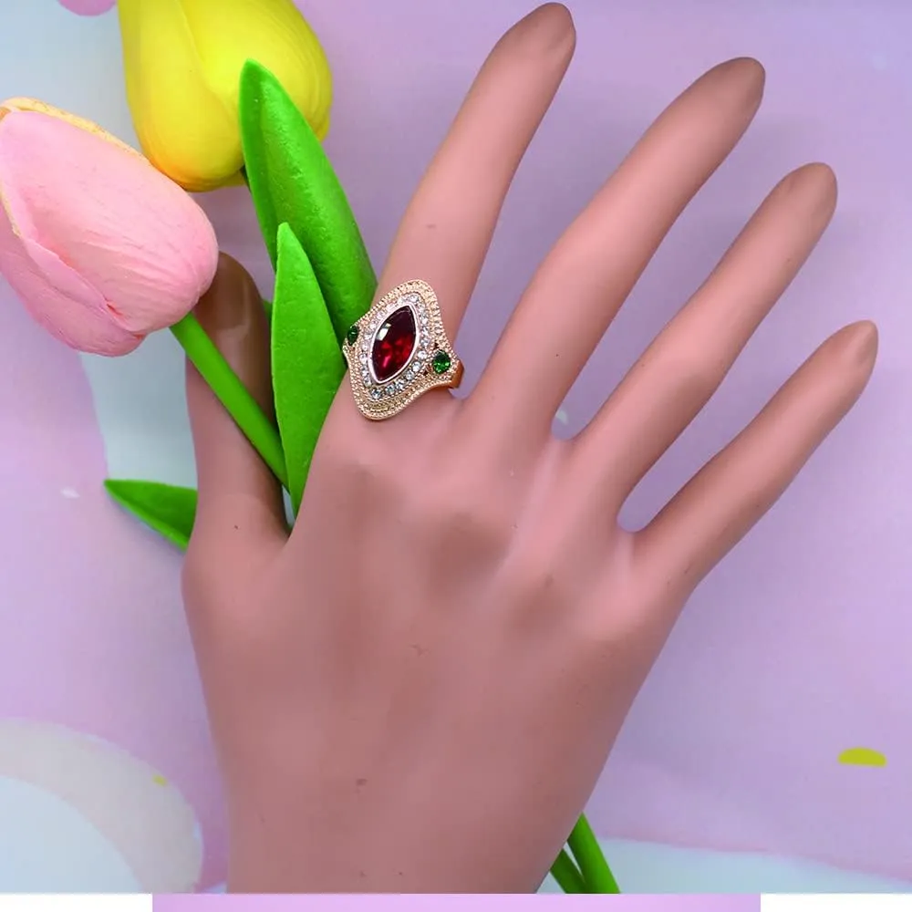 ABJFJE Blue Pink Oval Zircon Crystal Cocktail Statement Ring Rhinestone Stacking Wedding Engagement Anniversary Band Rings Fashion Jewelry Accessories for Women Gift Gold and Silver Plated