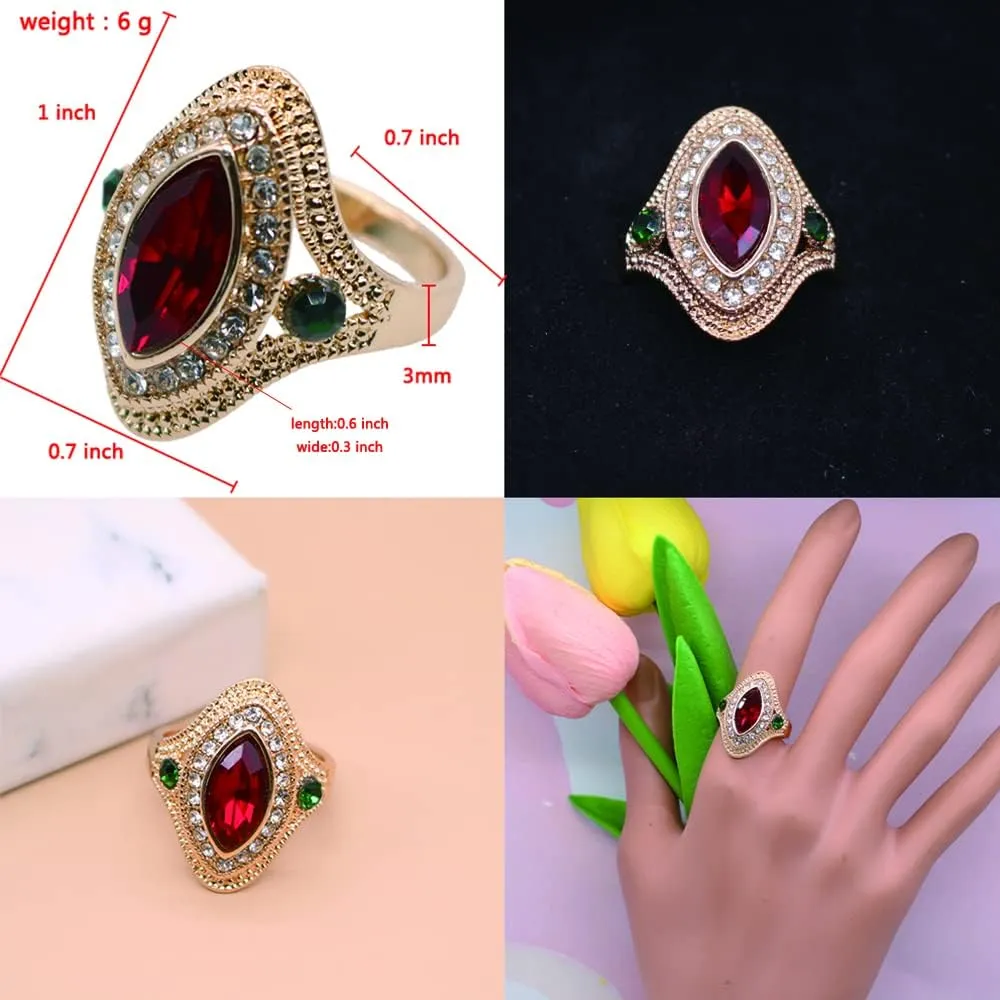 ABJFJE Blue Pink Oval Zircon Crystal Cocktail Statement Ring Rhinestone Stacking Wedding Engagement Anniversary Band Rings Fashion Jewelry Accessories for Women Gift Gold and Silver Plated