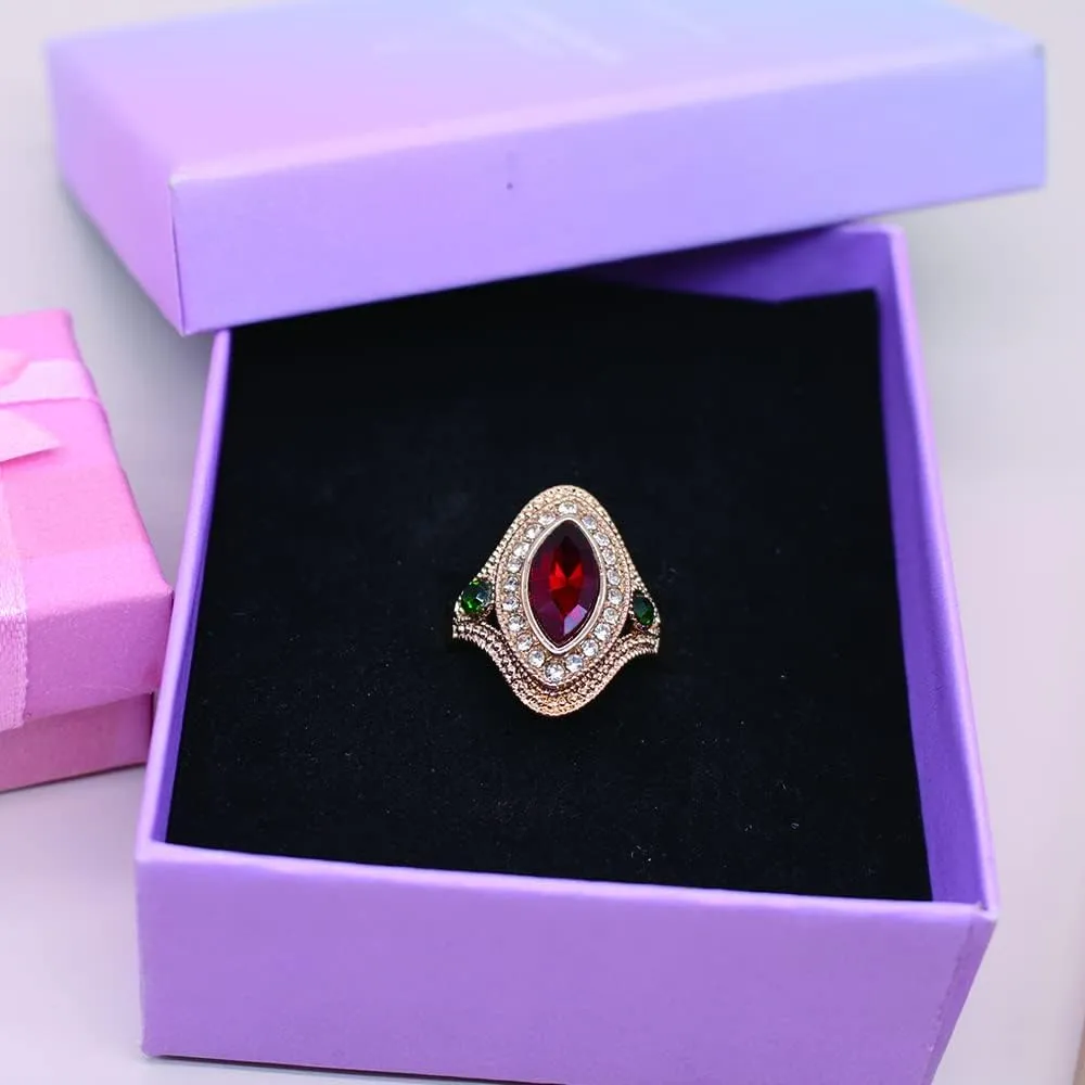 ABJFJE Blue Pink Oval Zircon Crystal Cocktail Statement Ring Rhinestone Stacking Wedding Engagement Anniversary Band Rings Fashion Jewelry Accessories for Women Gift Gold and Silver Plated