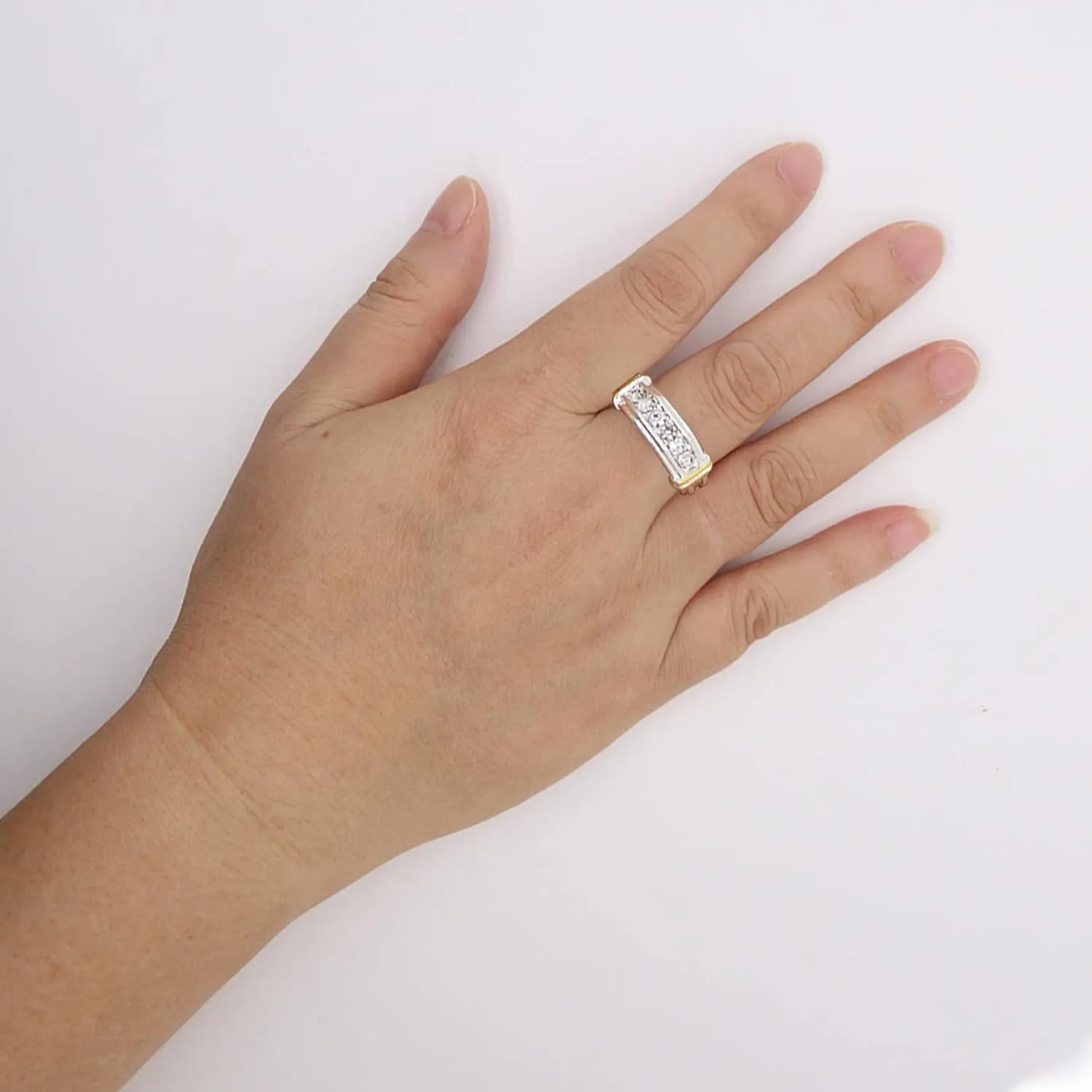 ABJFJE Geometry Crystal Cocktail Statement Ring Rhinestone Stacking Wedding Band Rings Fashion Jewelry Accessories for Women Gift Gold Silver Two Tone