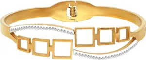 ABJFJE Stainless Steel Hollow Square Shape Crystal Cuff Hinged Bangle Bracelets Smooth Punk Statement Gold Bracelet for Women Fashion Jewelry Gift