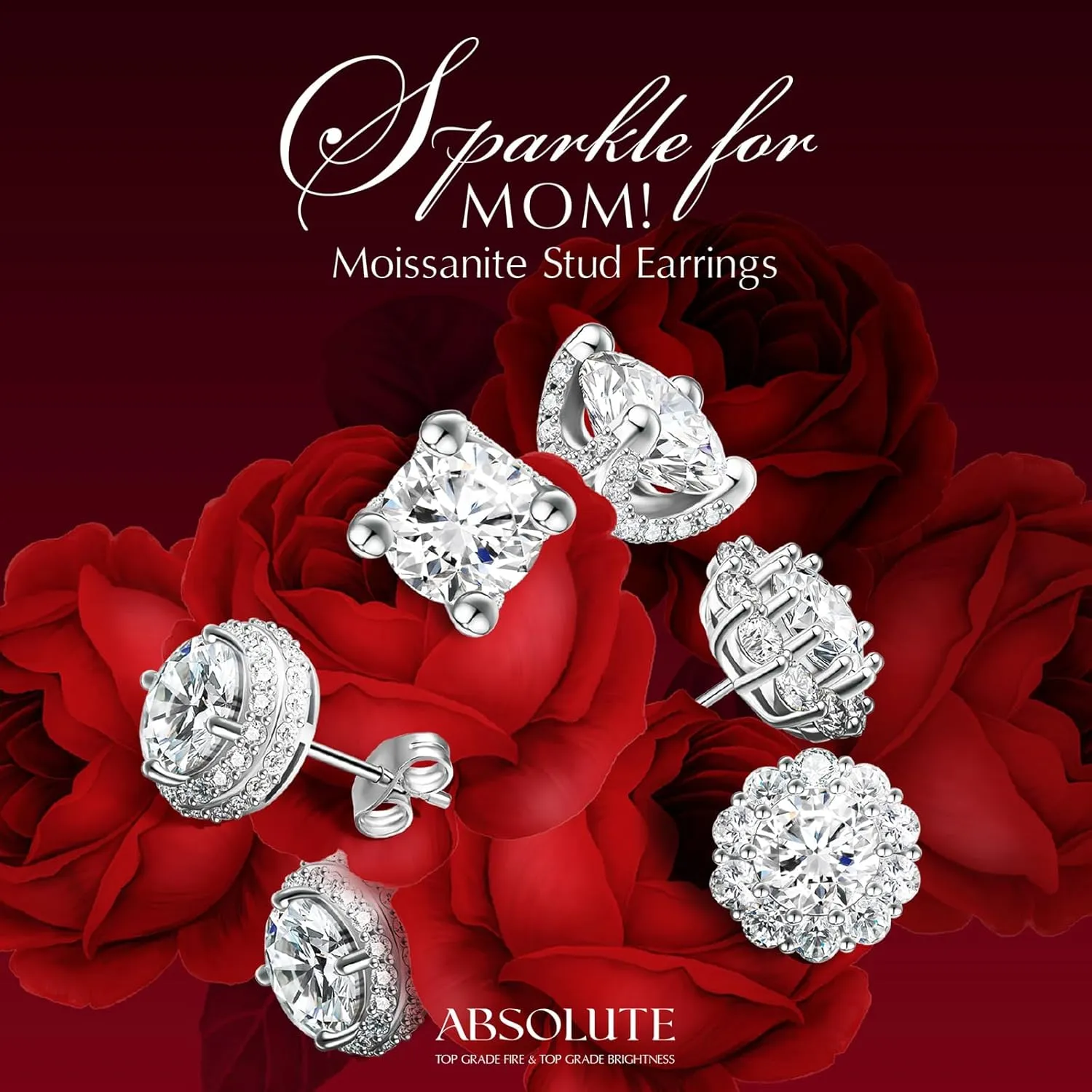 ABSOLUTE Moissanite Earrings Studs for Womens 2 Carat S925 Sterling Silver Stud Earrings D Color VVS1 Clarity