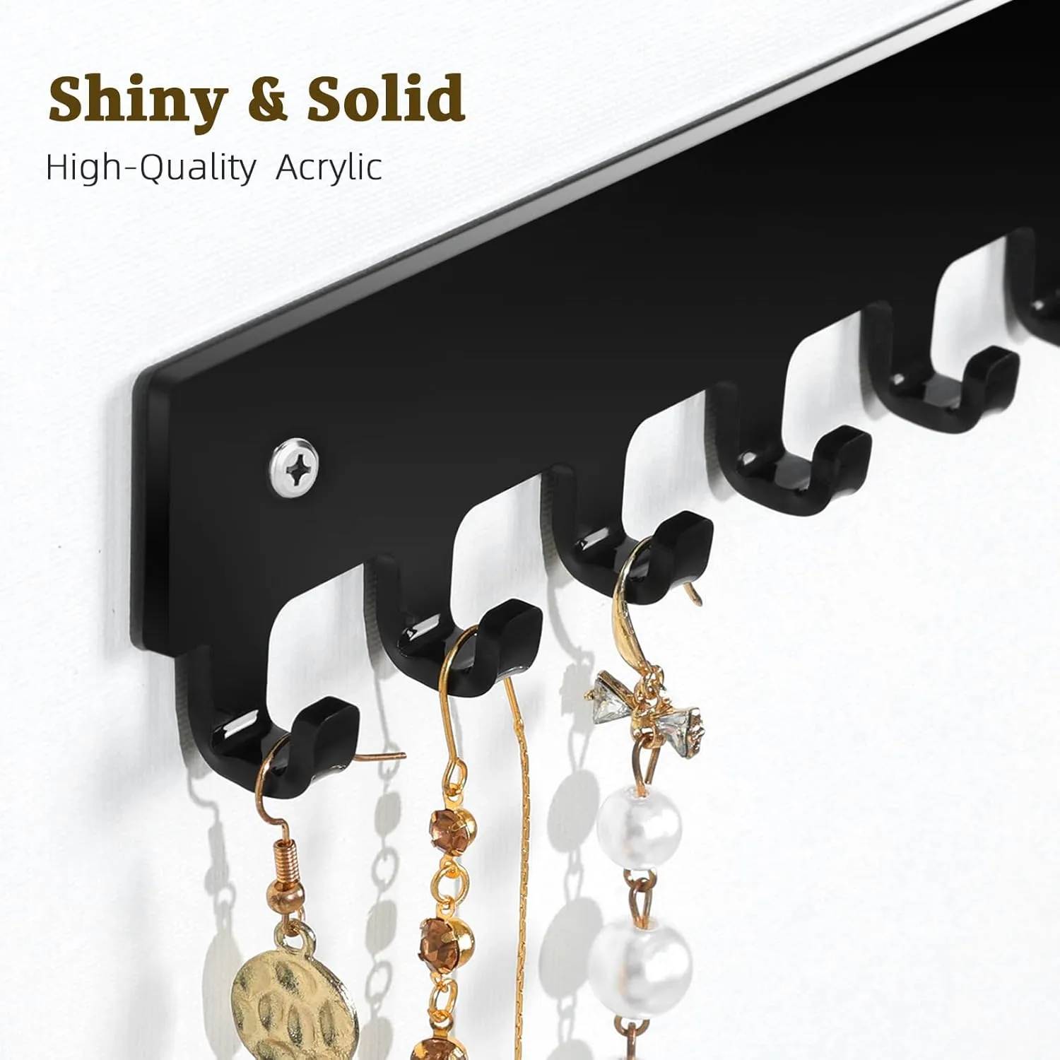 Acrylic Necklace Holder 2 Pack Wall Mounted Necklace Organizer Hanging Jewelry Organizer with 12 Hooks for Necklaces, Bracelets, Rings and Bangles Display Black