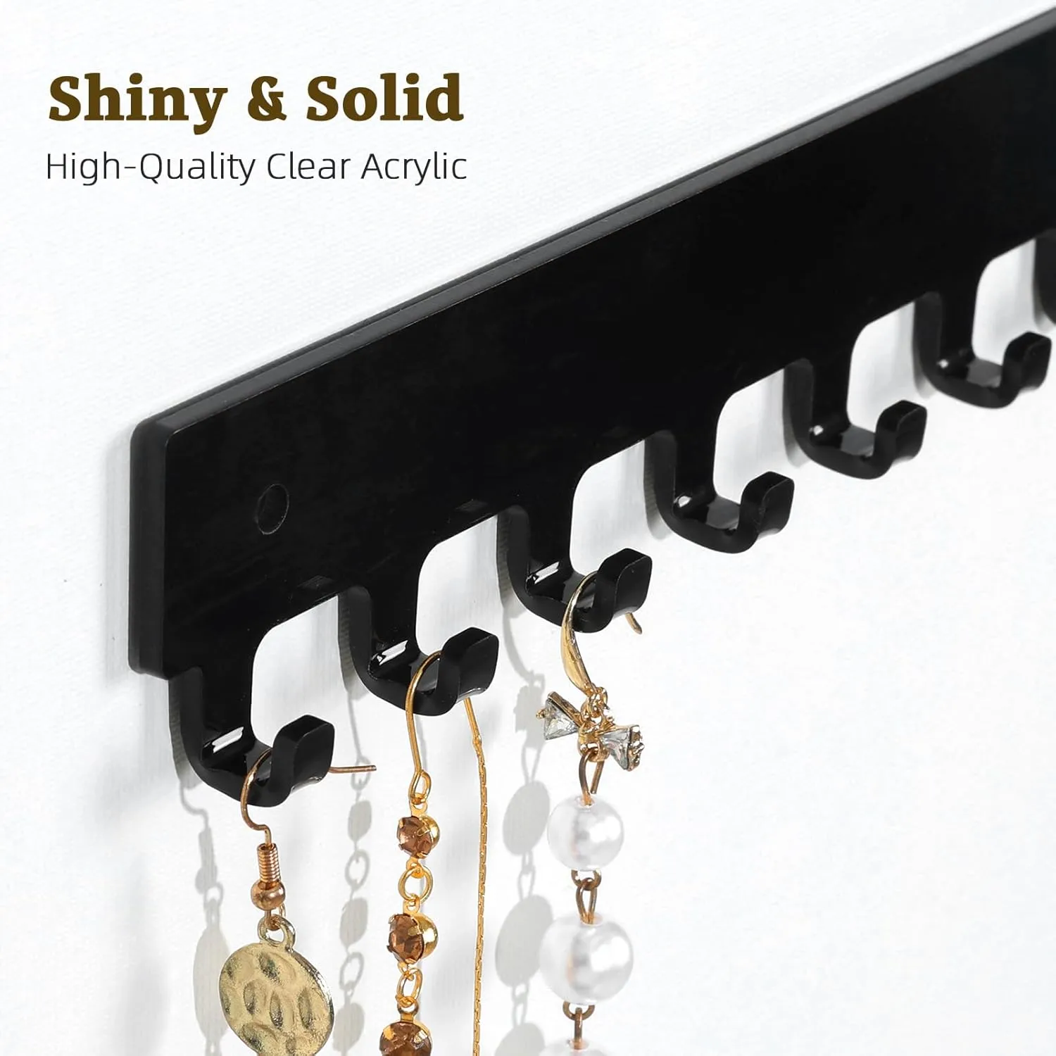 Acrylic Necklace Holder 4 Pack Wall Mounted Necklace Organizer Hanging Jewelry Organizer with 12 Hooks for Necklaces, Bracelets, Rings and Bangles Display Black