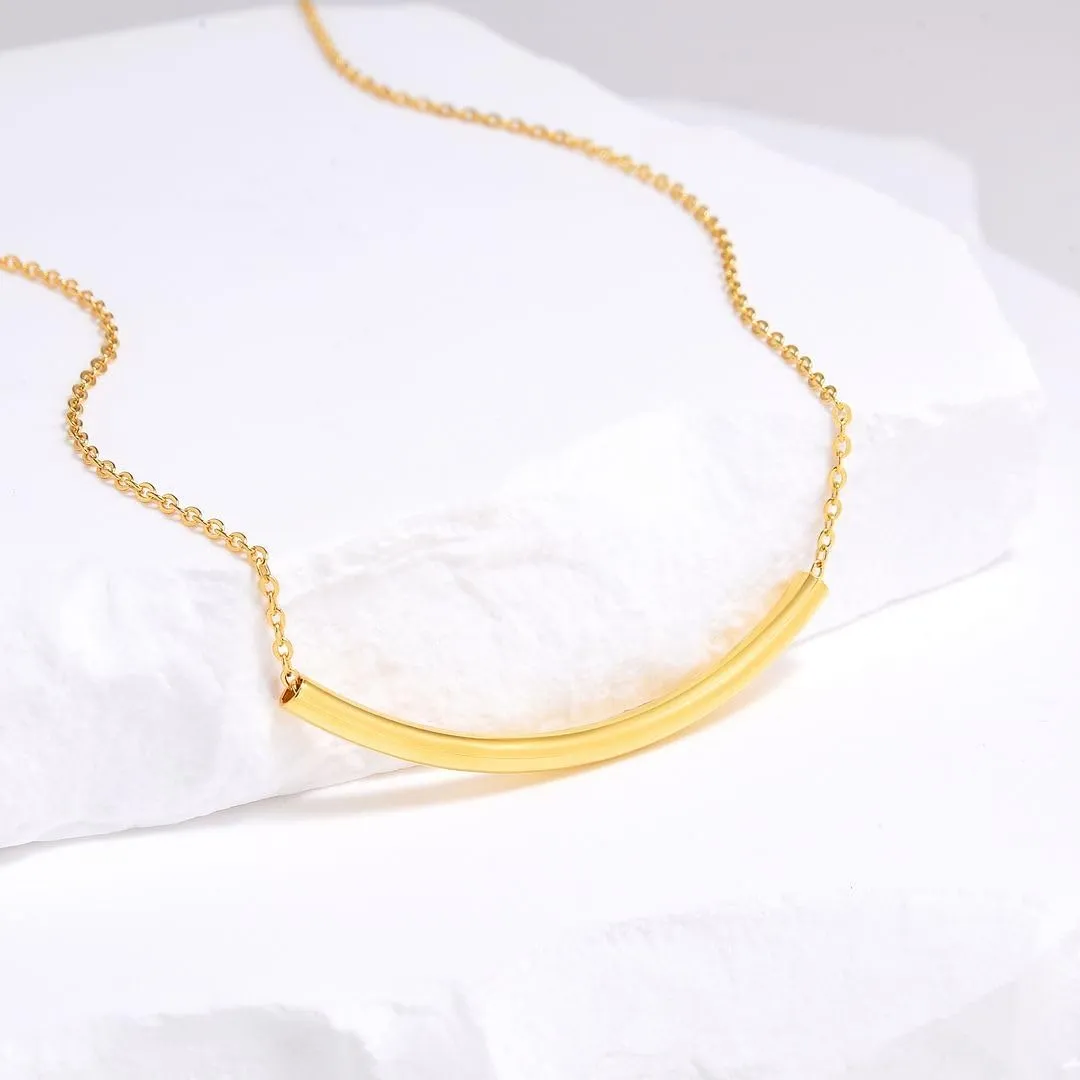 Adabele Solid Sterling Silver Curved Tube Necklace Cute Dainty Thin Chain 16 18 Inch Long Jewelry Hypoallergenic Nickel Free Women Birthday Gift