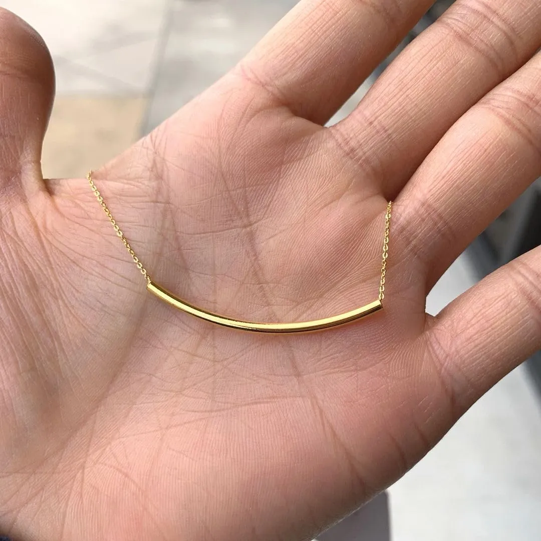 Adabele Solid Sterling Silver Curved Tube Necklace Cute Dainty Thin Chain 16 18 Inch Long Jewelry Hypoallergenic Nickel Free Women Birthday Gift
