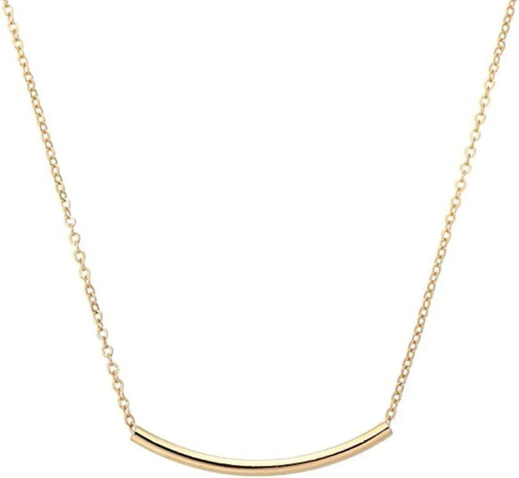 Adabele Solid Sterling Silver Curved Tube Necklace Cute Dainty Thin Chain 16 18 Inch Long Jewelry Hypoallergenic Nickel Free Women Birthday Gift