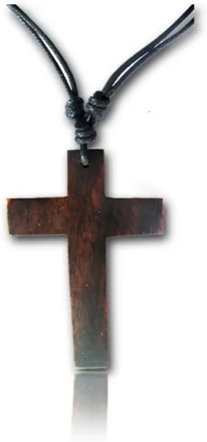 Adjustable Cross Necklace for Women or Men - Large Cross or Crucifix Pendant with Organic Wood