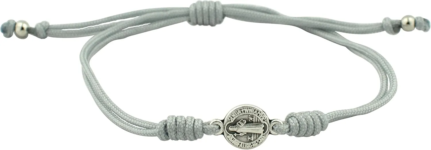 Adjustable Saint Benedict Medal Bracelet | Durable Light Grey Cord | Patron Saint of Students | Great Catholic Gift for First Communion and Confirmation