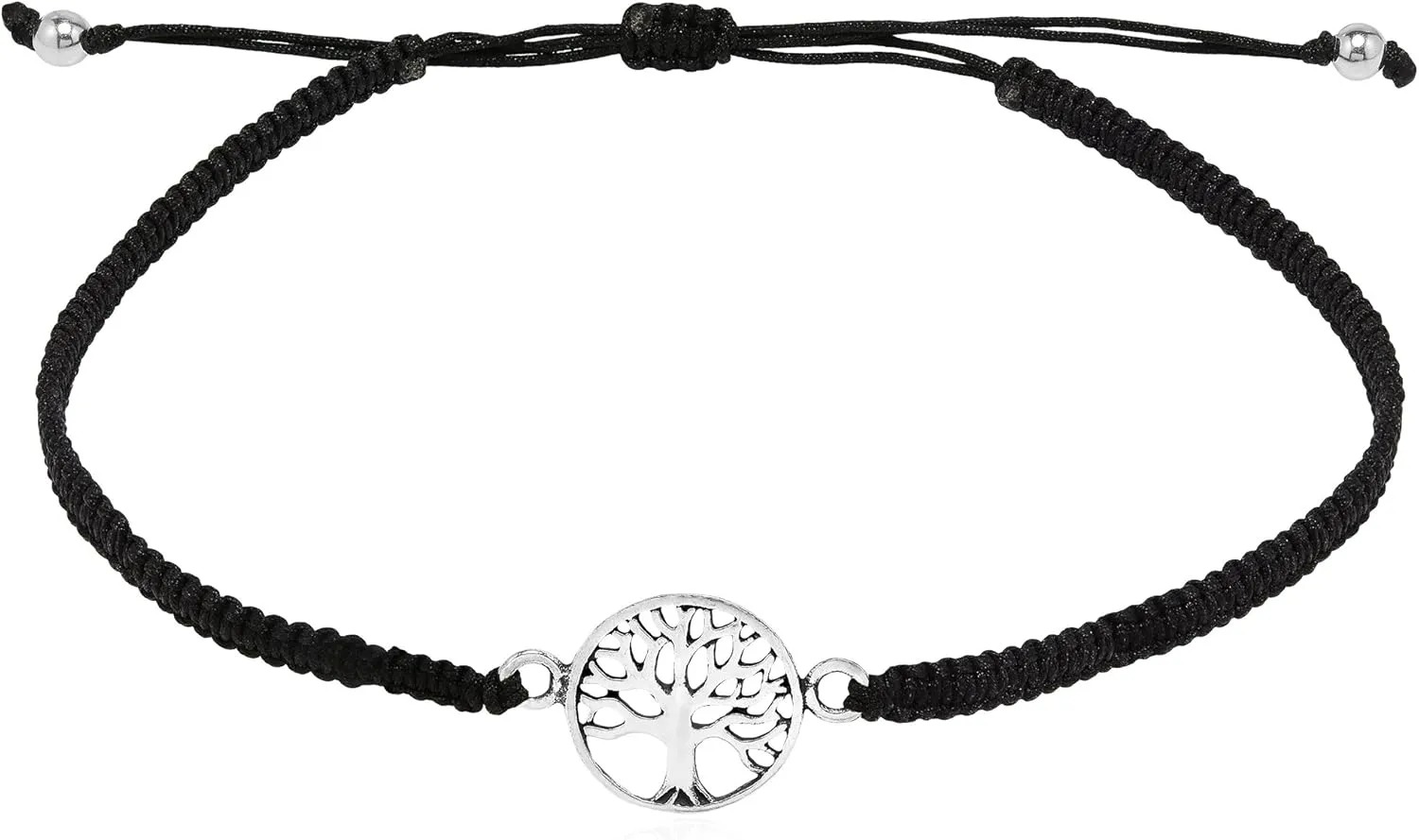 AeraVida Inspirational Love of Nature Tree of Life .925 Sterling Silver Charm on Cotton Rope Adjustable Pull Slide Bracelet | Unisex Christian Friendship Bracelet