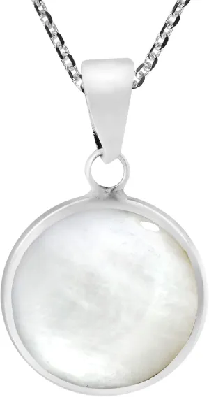 AeraVida Vibrant Oceans Elegance Round White Mother of Pearl .925 Sterling Silver Pendant Necklace | 18 Inch Long Chain Sterling Silver Pendant Necklace