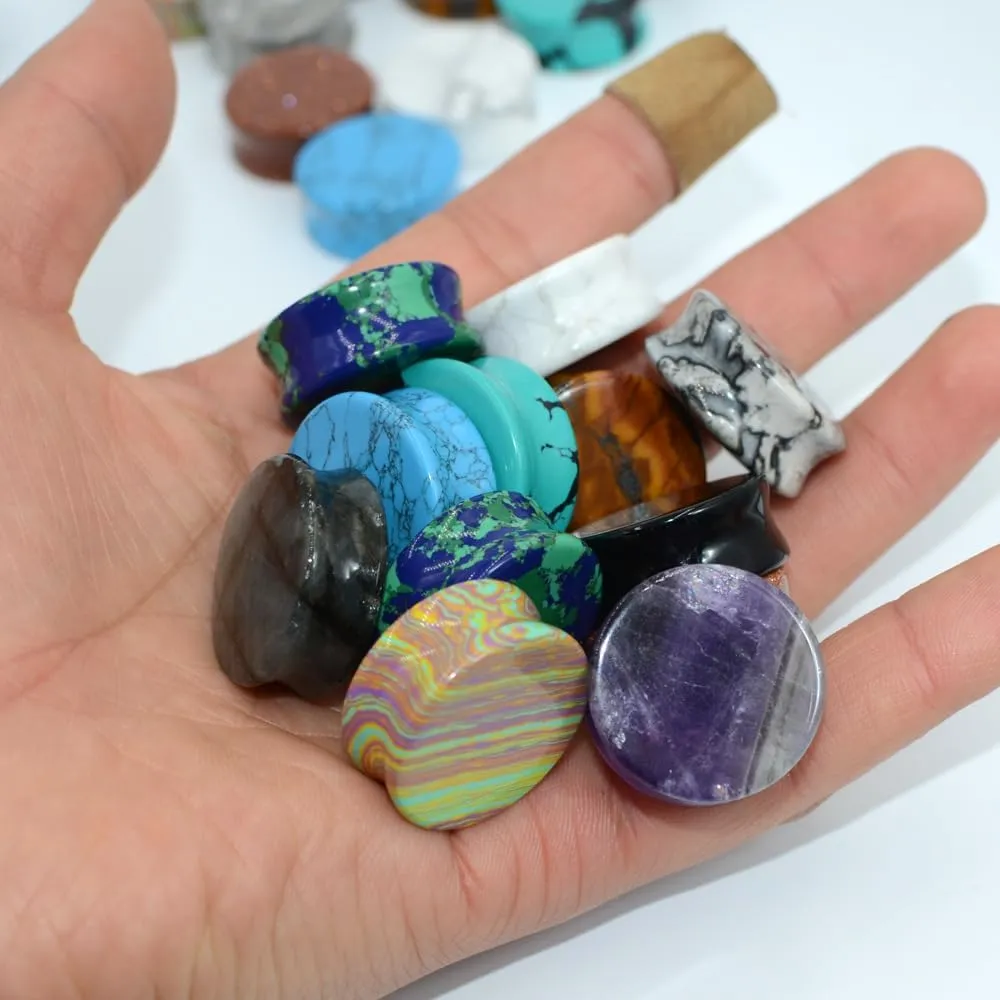 Agate Stone Ear Plugs Tunnels for Women Men Double Saddle Flared Expander Piercing Ears Gauge Plug Natural Organic Stones Stretcher Body Pierced Jewelry Gifts