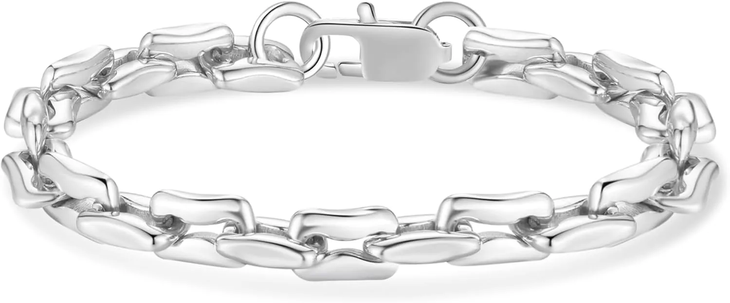 AIAINAGI Silver Link Chain Bracelets for Men Women 7mm Stainless Steel Paperclip Bracelets Rectangle Solid Chunky Chain 6.7/7.5/8.3Inches Unisex Wrist Jewelry Gift for Men