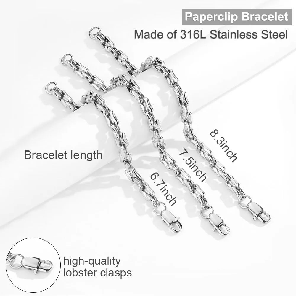AIAINAGI Silver Link Chain Bracelets for Men Women 7mm Stainless Steel Paperclip Bracelets Rectangle Solid Chunky Chain 6.7/7.5/8.3Inches Unisex Wrist Jewelry Gift for Men