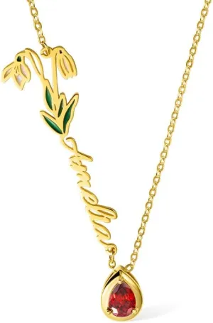 AILIN Birth Flower Necklace 925 Sterling Silver/Brass Gold/Rose Gold Birthstone Necklace With Name Birth Flower Sideways Pendant Birthday Christmas Gifts For Women Mother Daughter 3 Fonts