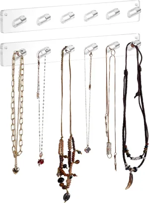 AITEE Necklace Holder, Acrylic Necklace Organizer Wall Mounted with 6 Hooks, for Hanging Necklace, Jewelry, Bangles, Bracelets and Rings, Best Gifts for Girls and Women(2 PACK)
