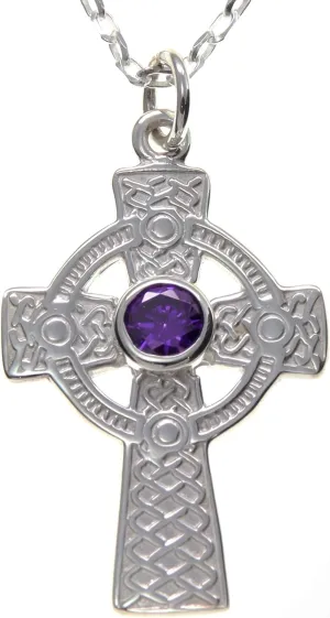 Alexander Castle 925 Sterling Silver Amethyst Celtic Cross Necklace for Women with 18" Silver Chain & Jewelry Gift Box - 28mm x 20mm