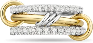 AllenCOCO 14K Gold & White Gold Plated Stackable Rings, Interlocking 3-Band Stacked Ring Set with Cubic Zirconia for Women, Multi-Link Connected, Statement, Hypoallergenic, Non-Tarnish