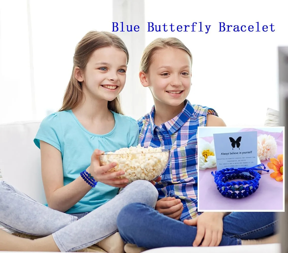 Always Believe in Yourself Butterfly Bracelet Cute Blue Butterfly Bracelet 3Pcs Butterfly Charm Bracelets Set Adjustable Braided Rope Butterfly Bracelet Lucky Friendship Bracelets for Mens Womens