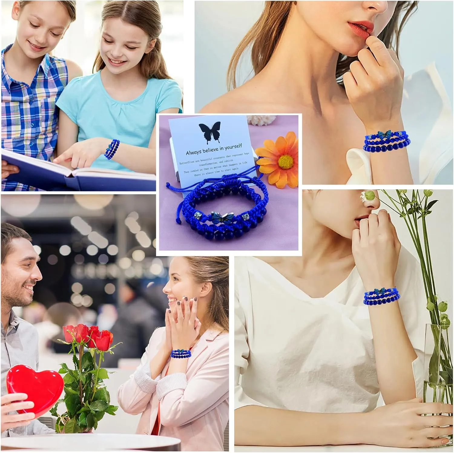 Always Believe in Yourself Butterfly Bracelet Cute Blue Butterfly Bracelet 3Pcs Butterfly Charm Bracelets Set Adjustable Braided Rope Butterfly Bracelet Lucky Friendship Bracelets for Mens Womens