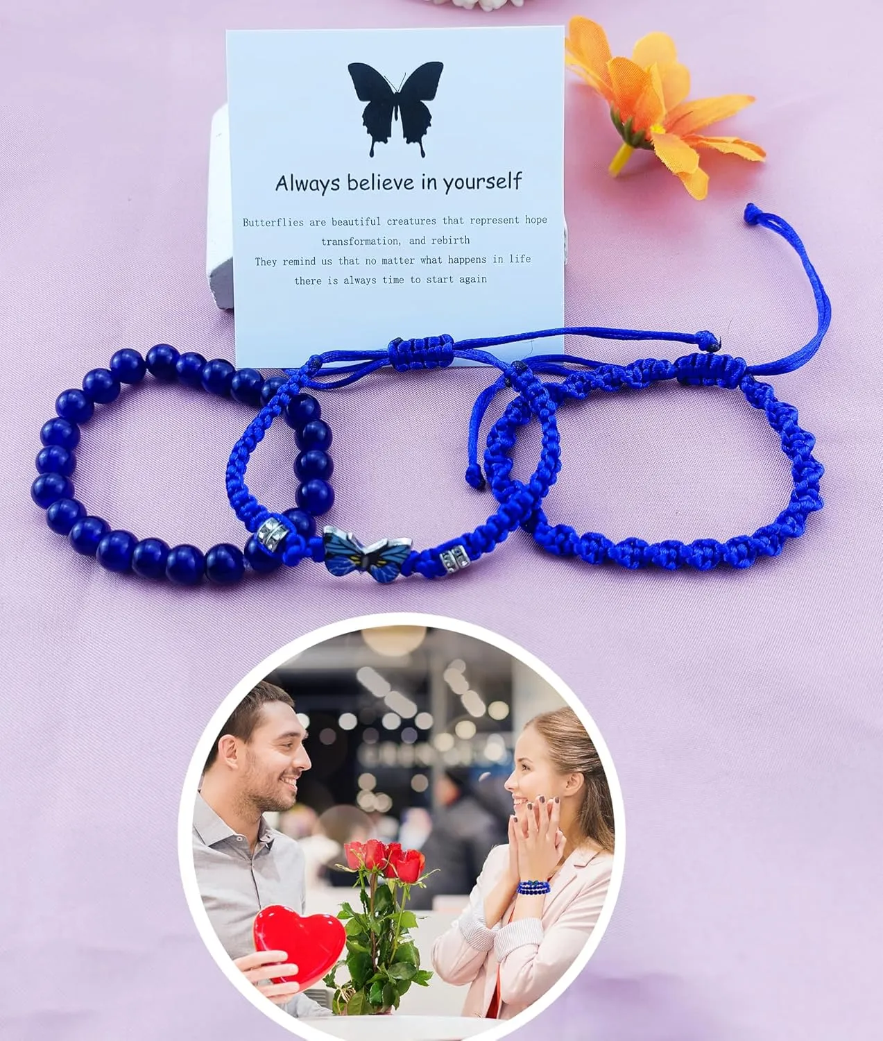Always Believe in Yourself Butterfly Bracelet Cute Blue Butterfly Bracelet 3Pcs Butterfly Charm Bracelets Set Adjustable Braided Rope Butterfly Bracelet Lucky Friendship Bracelets for Mens Womens
