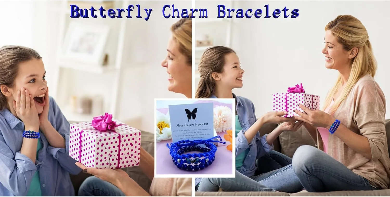Always Believe in Yourself Butterfly Bracelet Cute Blue Butterfly Bracelet 3Pcs Butterfly Charm Bracelets Set Adjustable Braided Rope Butterfly Bracelet Lucky Friendship Bracelets for Mens Womens