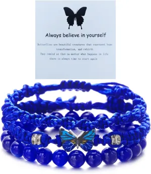 Always Believe in Yourself Butterfly Bracelet Cute Blue Butterfly Bracelet 3Pcs Butterfly Charm Bracelets Set Adjustable Braided Rope Butterfly Bracelet Lucky Friendship Bracelets for Mens Womens