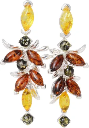 Amber Earrings - Baltic Multicolored Amber Earrings - Sterling Silver Jewelry Collection