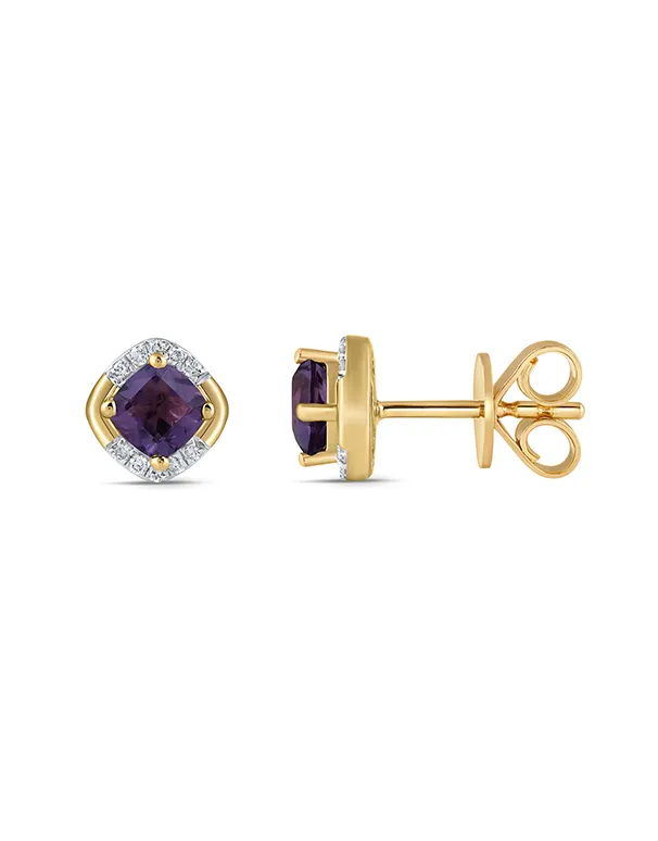 Amethyst Earrings - 10ct Yellow Gold Amethyst & Diamond Stud Earrings - 788048
