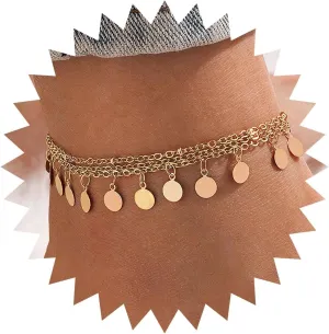 Andelaisi Boho Coin Anklet Bracelet Layered Coin Pendant Ankle Bracelet Vintage Disc Chain Anklet Gold Round Coin Disc Anklet Foot Chain Jewelry for Women
