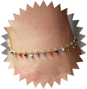 Andelaisi Boho Crystal Beads Anklets Rainbow Glass Bead Pendant Ankle Bracelet Vintage Multicolored Glass Bead Ankle Chain Bracelet Colorful Bead Ball Foot Chain Jewelry for Women