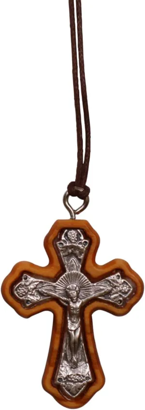 Anglican Olive Wood Cross Pendant Necklace - Handmade in Nazareth - Artisanal Religious Jewelry from the Holy Land