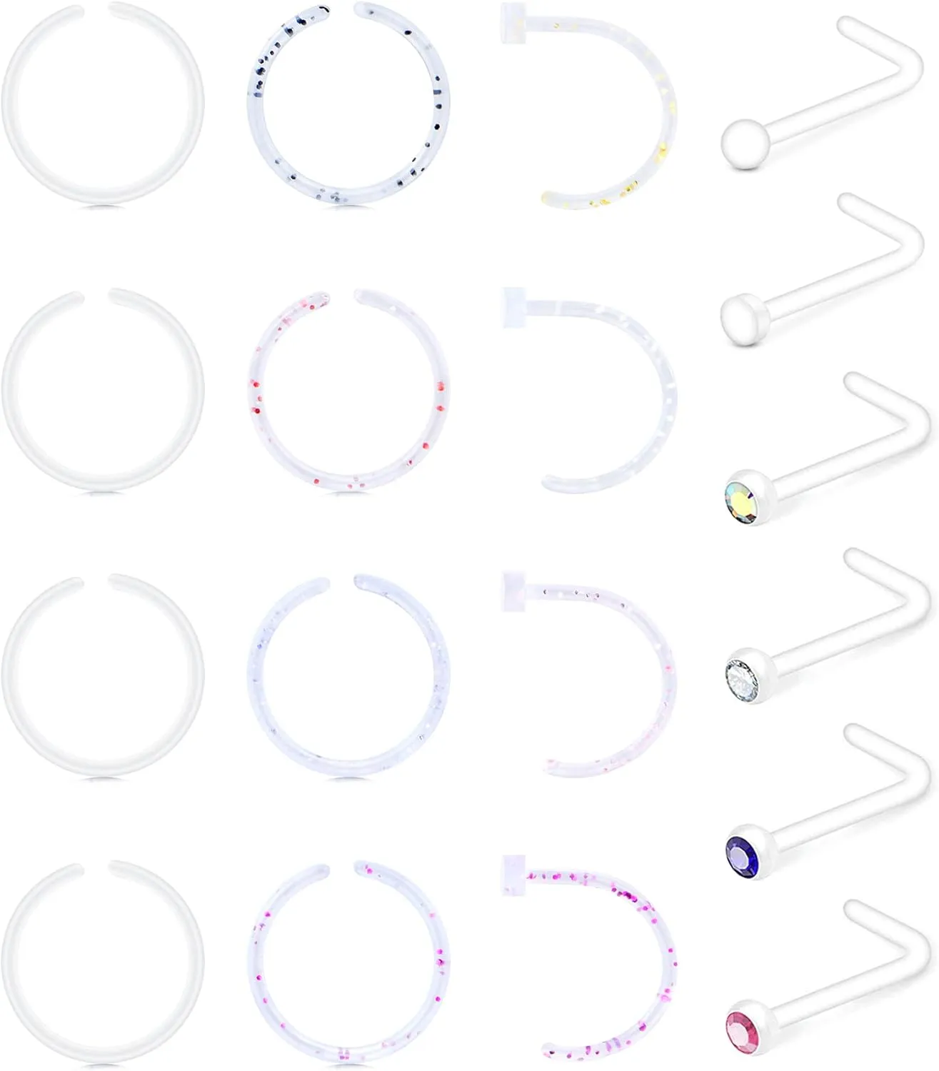 Anicina Clear Nose Rings Studs for Work Clear Piercing Retainer Horseshoe Plastic Septum Retainer Clear Flexible Belly Button Nose Septum Lip Eyebrow Tongue Nipple Rings Bioflex Industrial Barbell