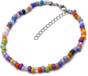 Anklet Plain Colorful Summer Mix Glass Seed Beads with Lobster Clasp : Adjustable 9.5-11 inches