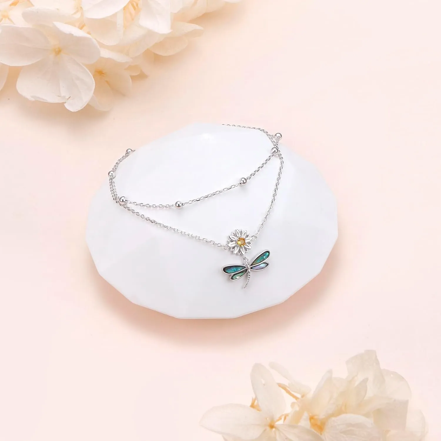 Anklets for Women 925 Sterling Silver Charm Layered Simulated Opal/Moonstone/Daisy/Infinity Summer Beach Ankle Bracelet Foot Chain Jewelry Birthday Valentine's Day Mother's Day Gift