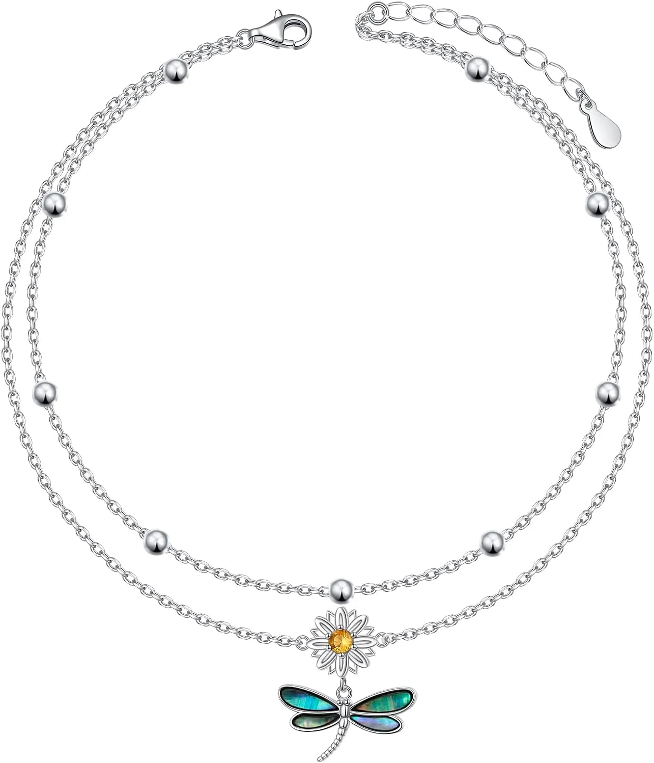 Anklets for Women 925 Sterling Silver Charm Layered Simulated Opal/Moonstone/Daisy/Infinity Summer Beach Ankle Bracelet Foot Chain Jewelry Birthday Valentine's Day Mother's Day Gift