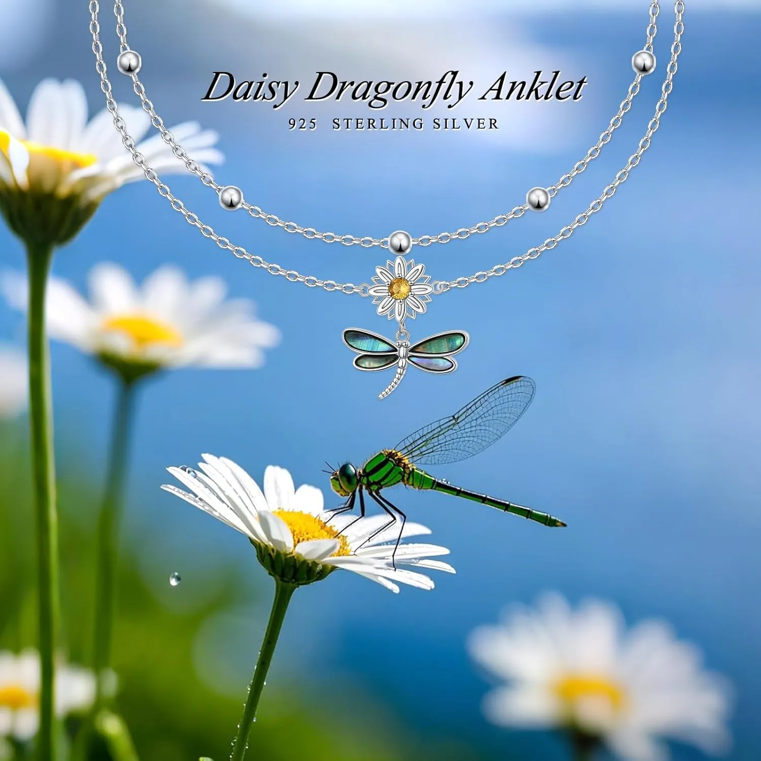 Anklets for Women 925 Sterling Silver Charm Layered Simulated Opal/Moonstone/Daisy/Infinity Summer Beach Ankle Bracelet Foot Chain Jewelry Birthday Valentine's Day Mother's Day Gift