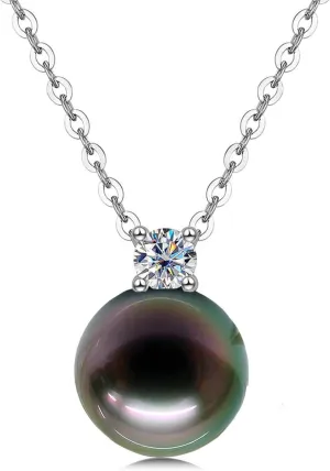 Anniversary Birthday Gfits for Wife - Tahitian Black Pearl Necklace- Gifts for Women Mom Girlfriend Her Christmas Mothers Day Valentine's Day Fine Jewelry Gifts Real 9-10mm Pearls Pendant