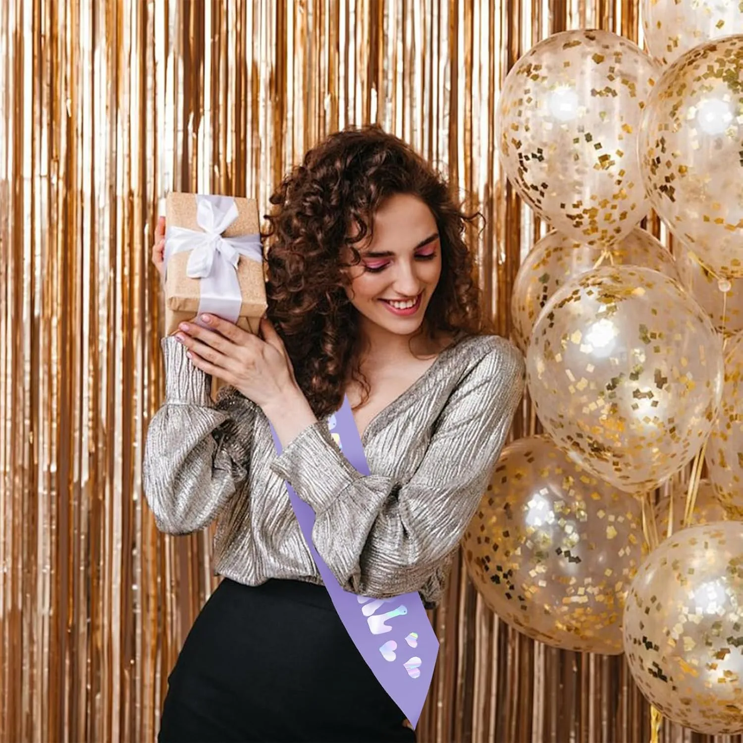 Aprince Birthday Girl Sash Glitter Accessories Purple Party Favor Supplies and Decorations for Women Happy Birthday Sash for Sweet 16 18th 21st Gifts