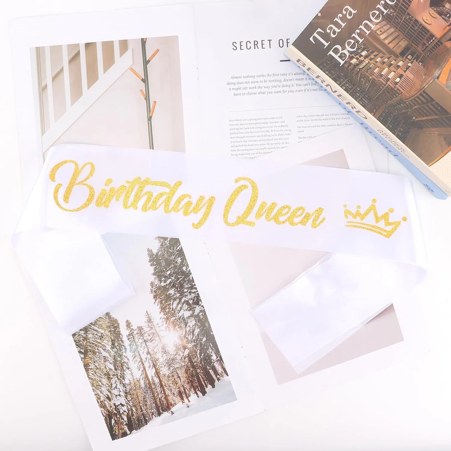 Aprince Birthday Queen Sash Glitter Accessories White Party Favor Supplies and Decorations for Women Girls Happy Birthday Sash for Sweet 16 18th 21st 30th 40th Gifts