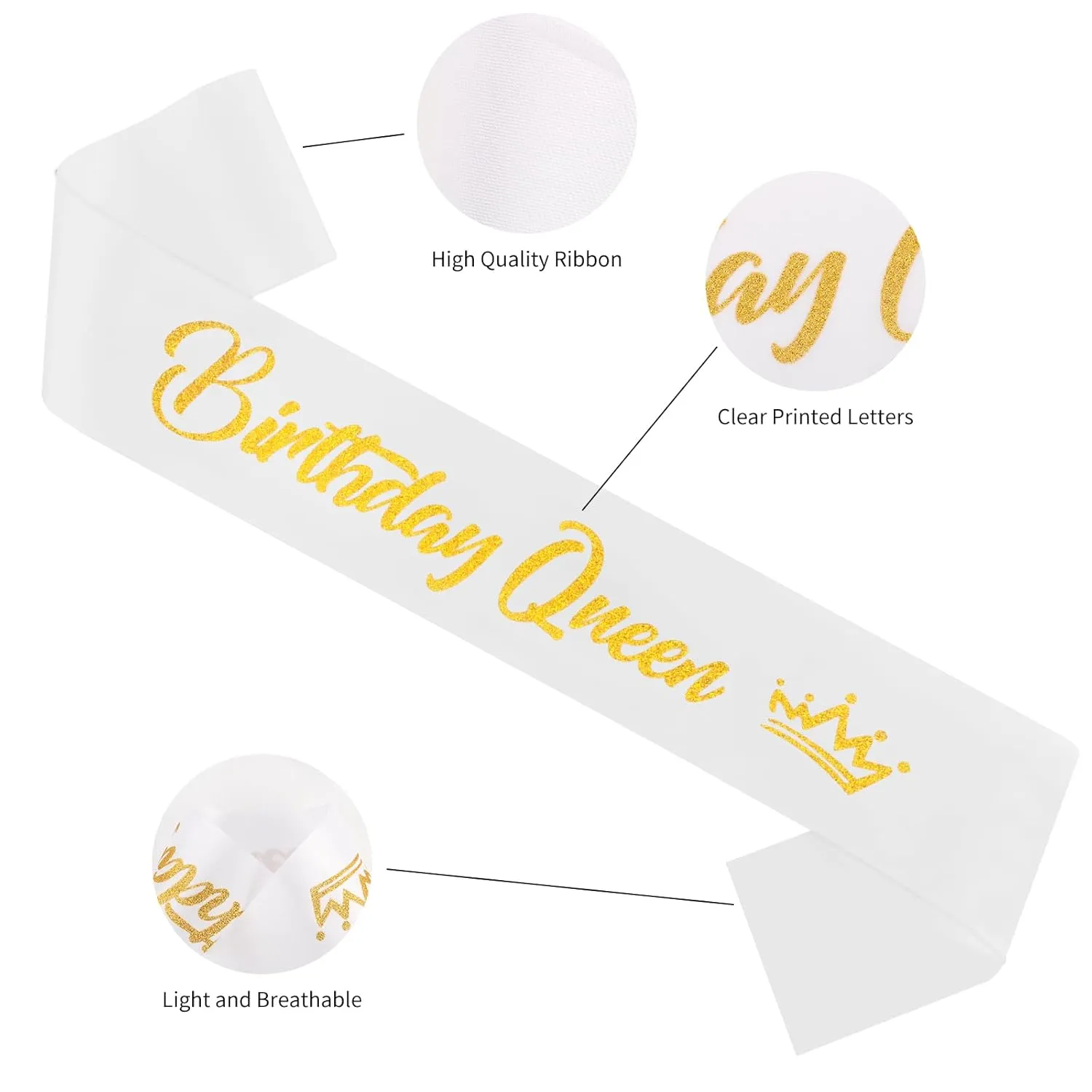 Aprince Birthday Queen Sash Glitter Accessories White Party Favor Supplies and Decorations for Women Girls Happy Birthday Sash for Sweet 16 18th 21st 30th 40th Gifts