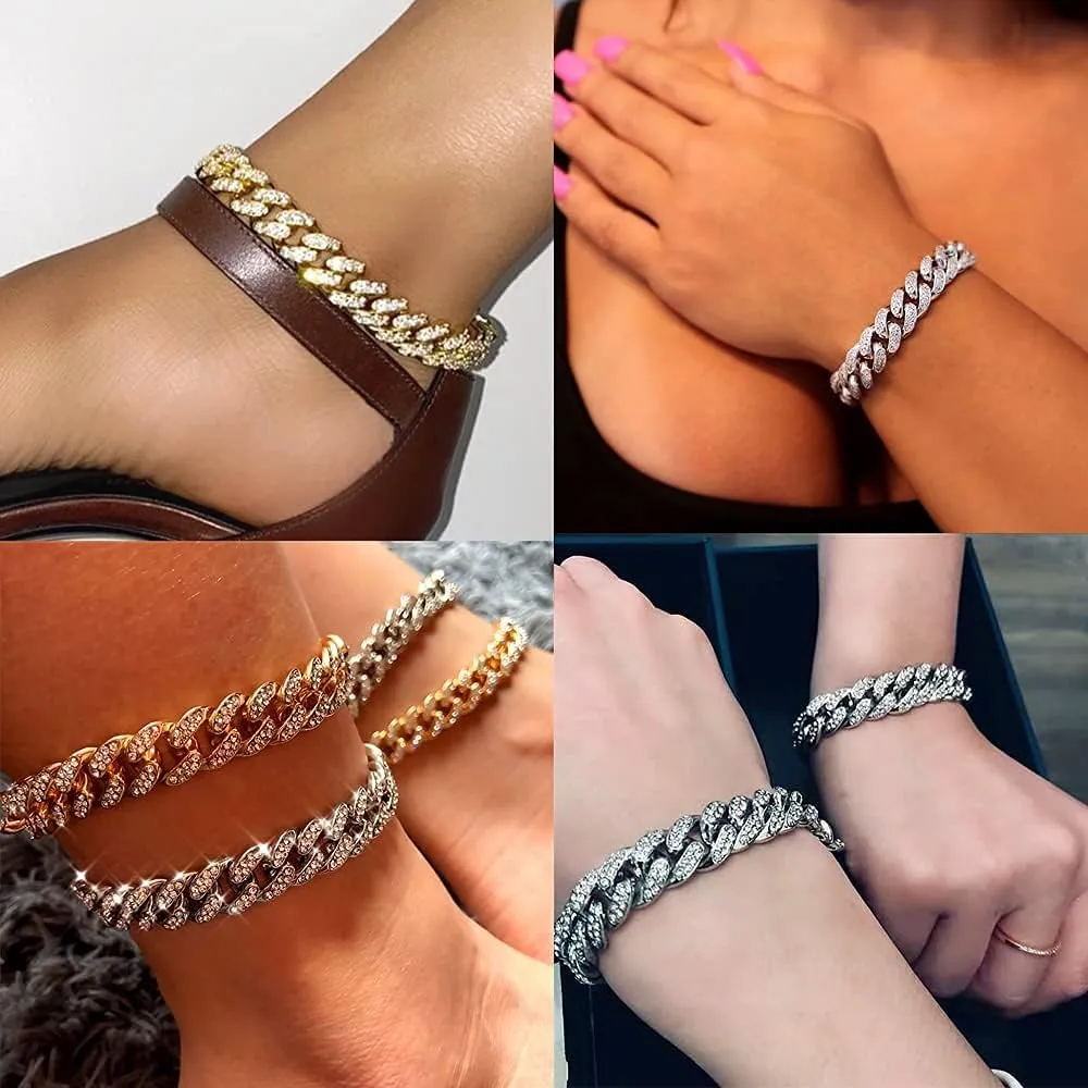 Apzzic Cuban Link Bracelet Iced Out Miami Gold Plated Hip Hop Full CZ Prong Diamond Bracelet with Giftbox Cuban Link Anklets for Men Women