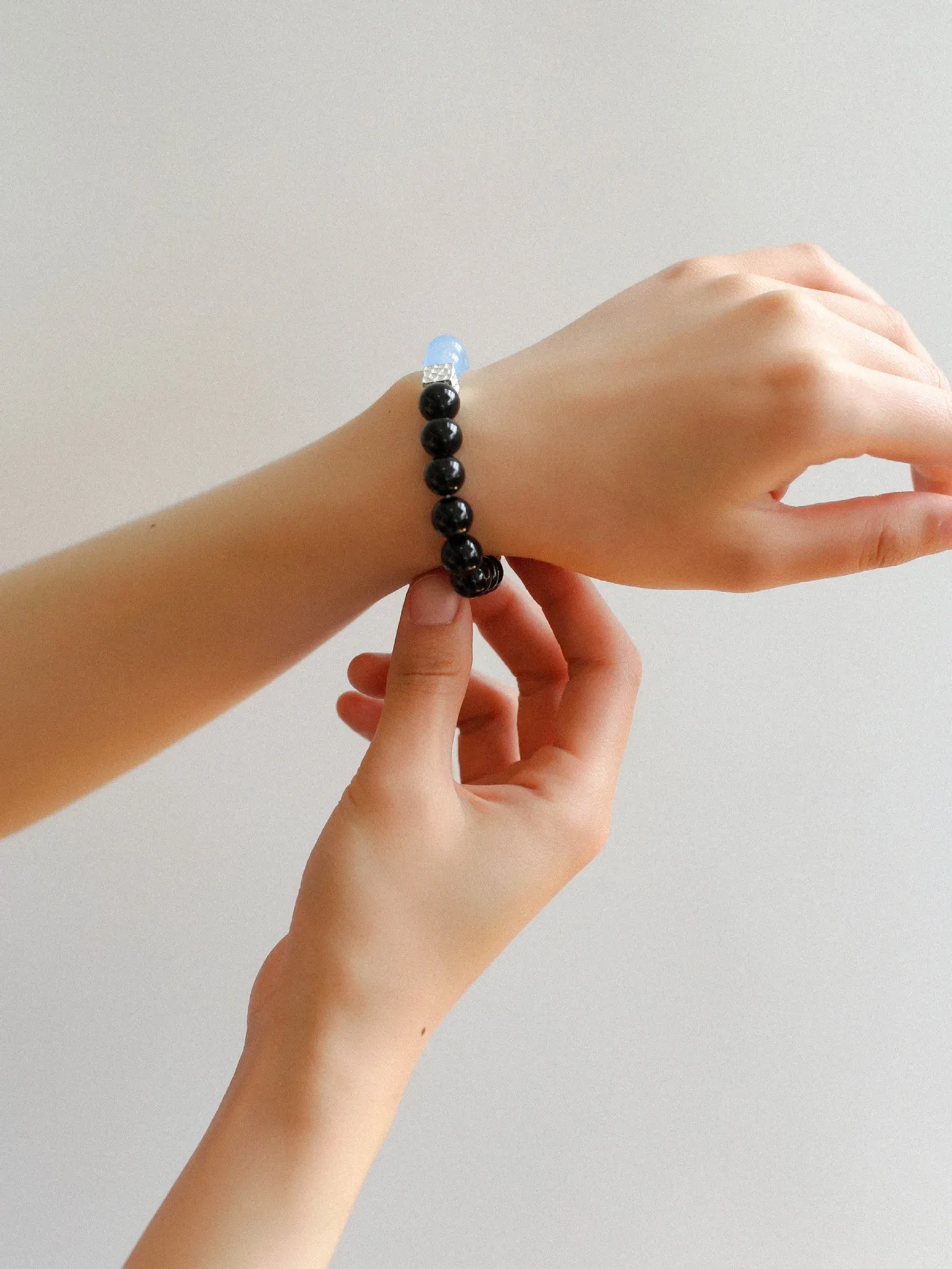 Aquamarine Black Onyx Color Block Silver Bracelet
