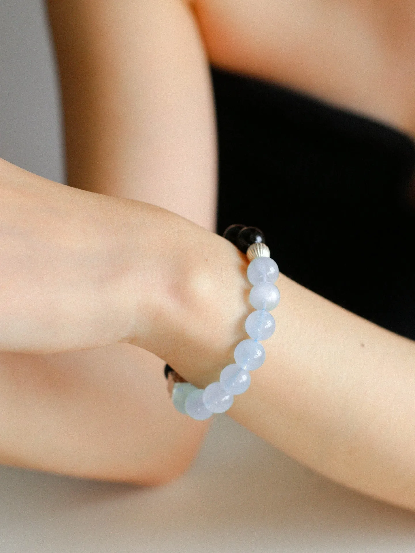 Aquamarine Black Onyx Color Block Silver Bracelet