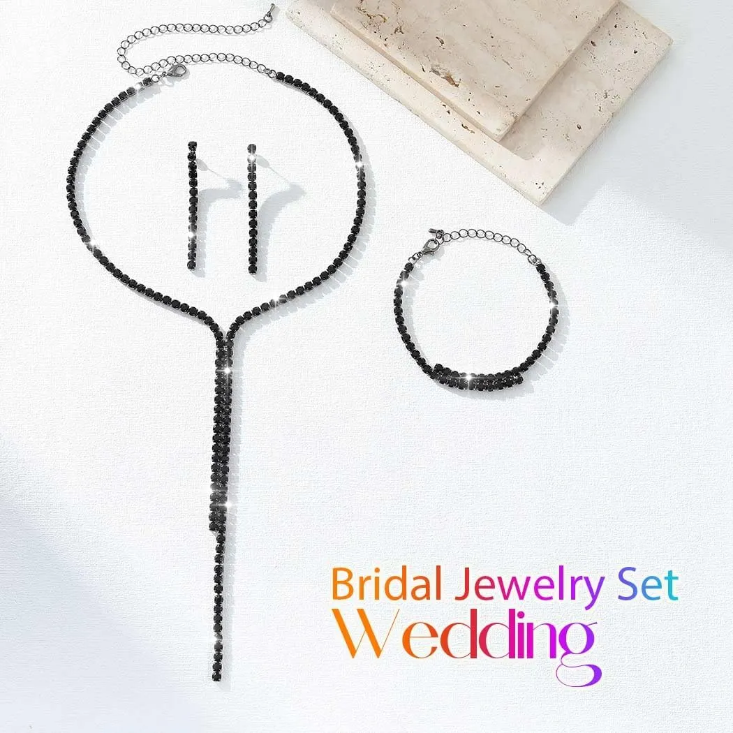 Aukmla Rhinestone Wedding Jewelry Set Silver Bridal Necklaces Earrings Bracelet Sets Prom Jewelry for Women and Brides