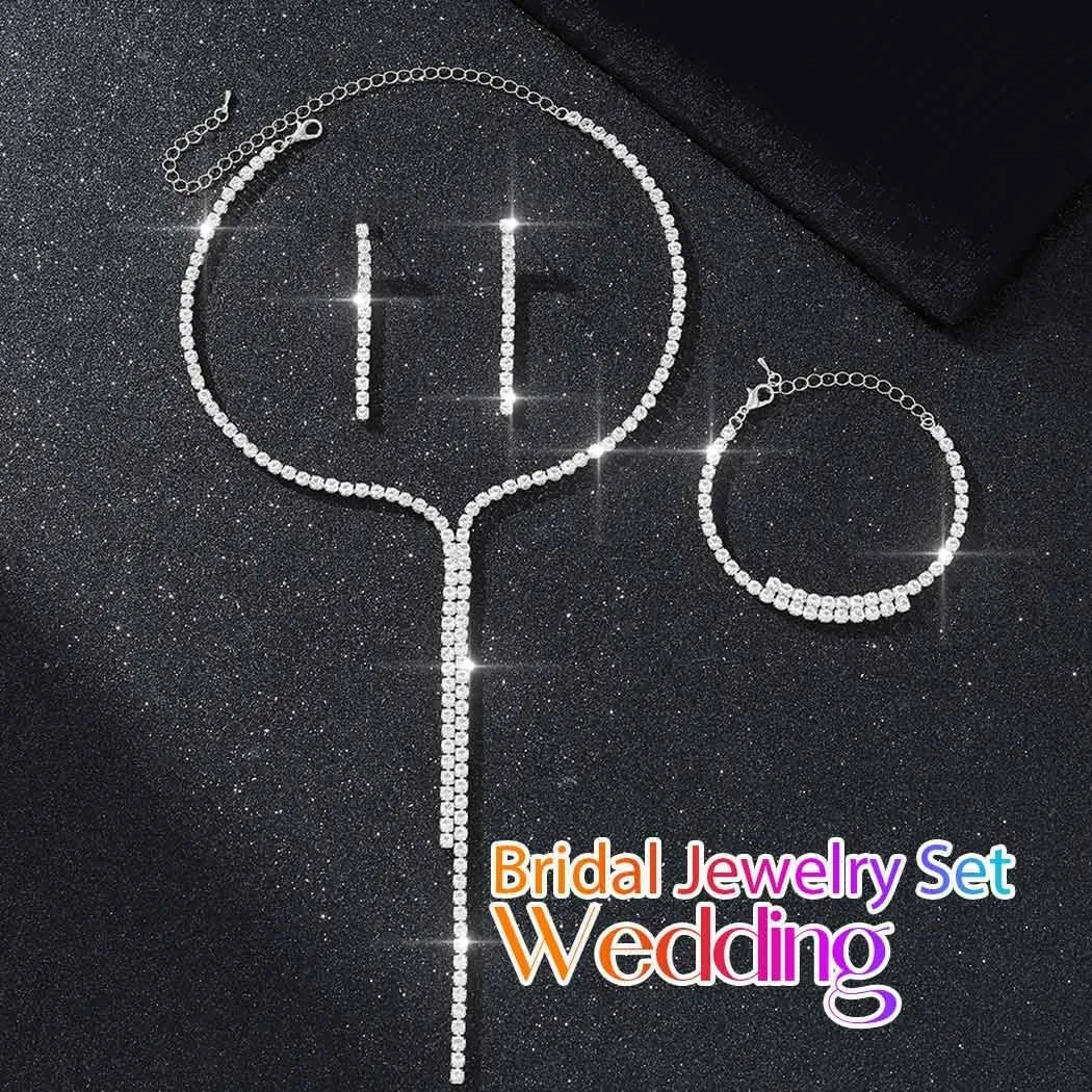 Aukmla Rhinestone Wedding Jewelry Set Silver Bridal Necklaces Earrings Bracelet Sets Prom Jewelry for Women and Brides