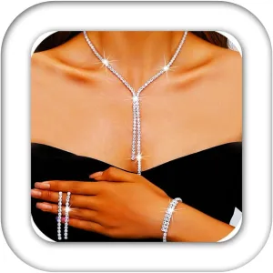 Aukmla Rhinestone Wedding Jewelry Set Silver Bridal Necklaces Earrings Bracelet Sets Prom Jewelry for Women and Brides