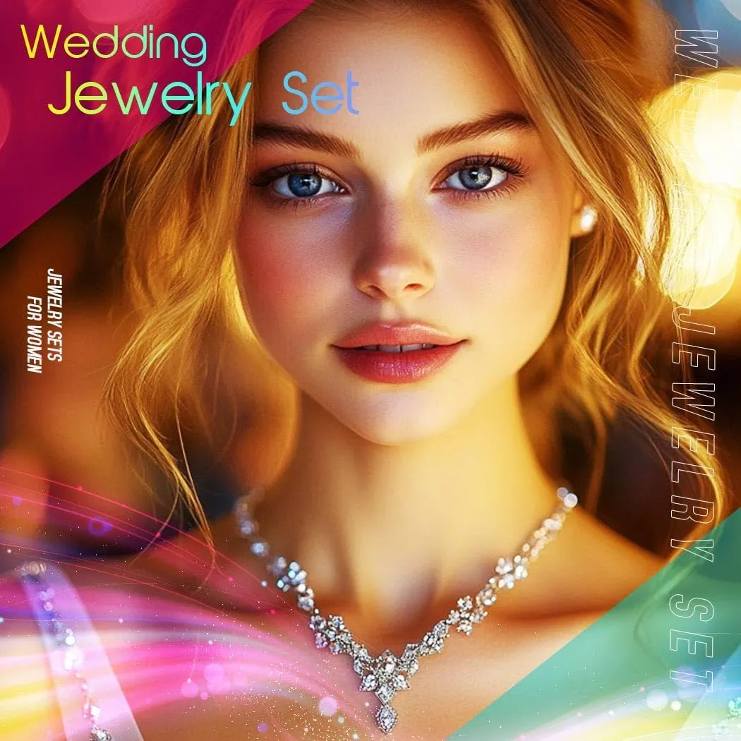Aukmla Rhinestone Wedding Jewelry Set Silver Bridal Necklaces Earrings Bracelet Sets Prom Jewelry for Women and Brides
